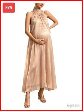 Halter Maternity Maxi Dress Sleeveless Formal Photoshoot Gown